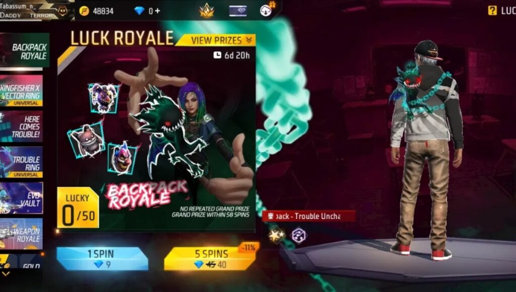 Free Fire Backpack Royale Event 2025 पूरी गाइड रिवॉर्ड्स, स्पिन ट्रिक्स, डायमंड्स और रिलीज़ डेट